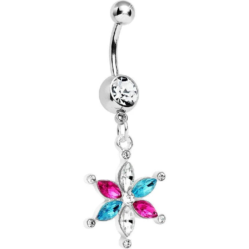 Designer Belly Rings with Custom Features -Crystalline Pink Aqua Gem Spring Flower Dangle Belly Ring Designer Belly Rings with Custom Features -Crystalline Pink Aqua Gem Spring Flower Dangle Belly Ring