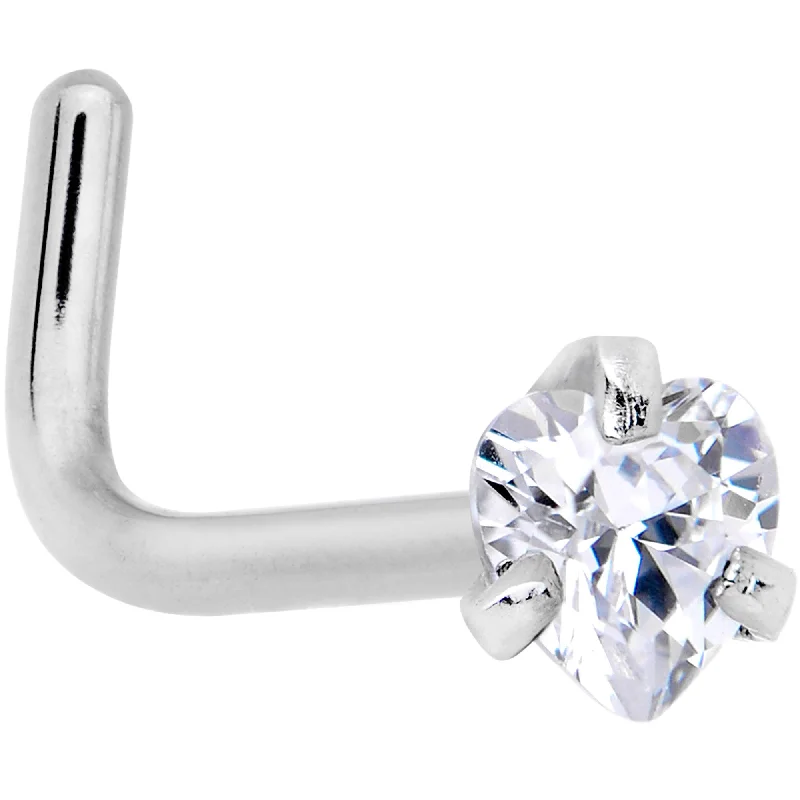 Beautiful Silver Nose Rings -20 Gauge Clear 3mm CZ Heart Gem Grade 23 Titanium L Shaped Nose Ring Beautiful Silver Nose Rings -20 Gauge Clear 3mm CZ Heart Gem Grade 23 Titanium L Shaped Nose Ring