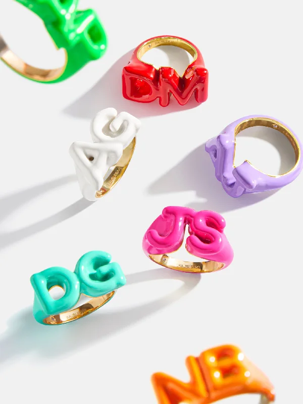Chic Women's Rings for Fashion-Forward Looks-Double Initial Custom Block Ring - Hot Pink