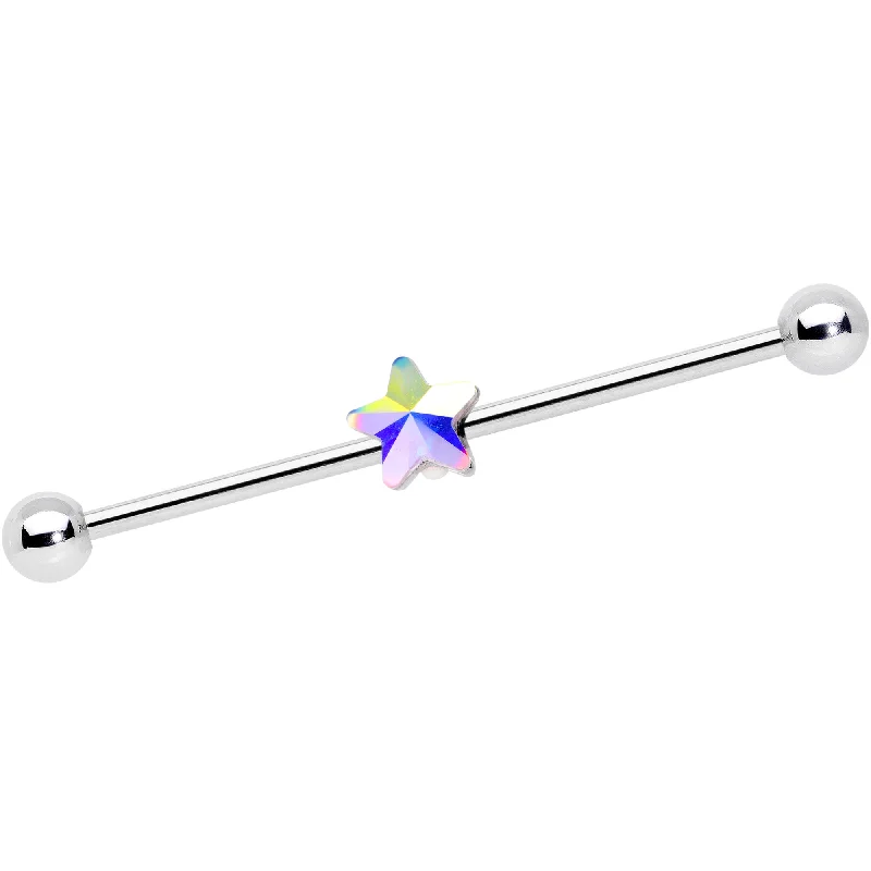 Women's Earrings – Elegant Designs for Every Personality--14 Gauge Aurora Gem Simple Star Industrial Barbell 38mm