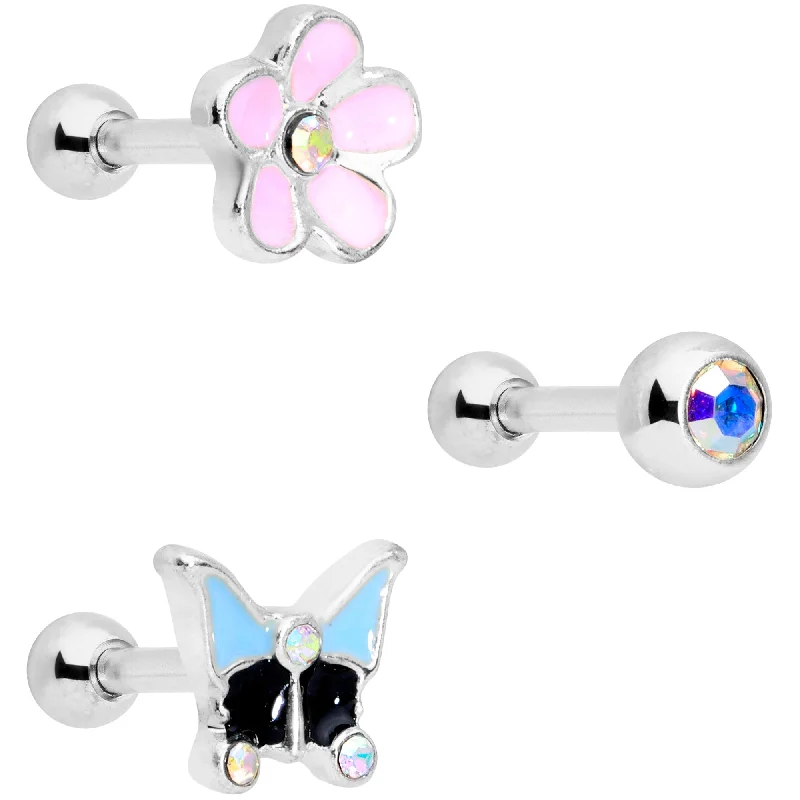 Women's Earrings – Elegant Designs for Every Personality--16 Gauge 1/4 Aurora Gem Flower Cartilage Tragus Set of 3 Women's Earrings – Elegant Designs for Every Personality--16 Gauge 1/4 Aurora Gem Flower Cartilage Tragus Set of 3