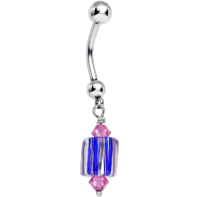 Custom Belly Rings with Personalized Features -STUDIO KATIA Pink Swirl CANDY RIBBON Dangle Belly Ring