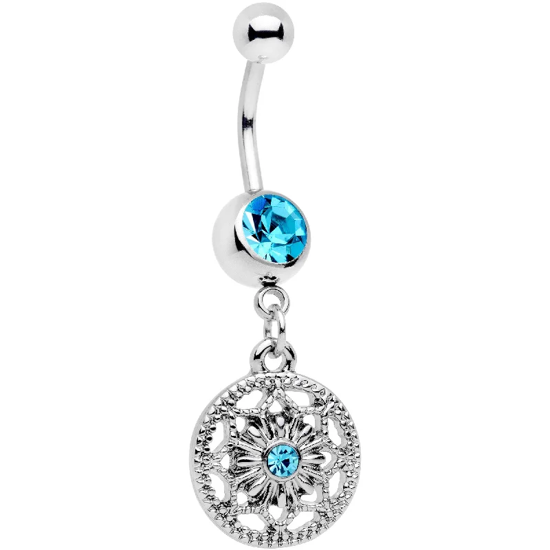 Comfortable Belly Rings with Simple Design -Blue Gem Mind Bending Mandala Dangle Belly Ring Comfortable Belly Rings with Simple Design -Blue Gem Mind Bending Mandala Dangle Belly Ring