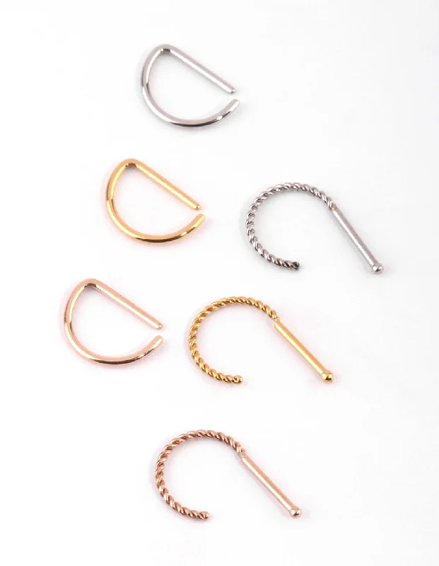 Nose Rings with Blue Sapphire -Surgical Steel Mixed Metal Textured Nose Piercing 6-Pack Nose Rings with Blue Sapphire -Surgical Steel Mixed Metal Textured Nose Piercing 6-Pack