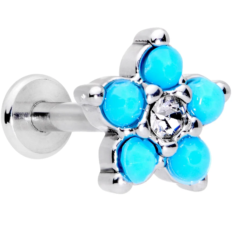 Trendy Lip Rings with Elegant Stones16 Gauge 5/16 CZ Gem Faux Turquoise Flower Internally Threaded Labret