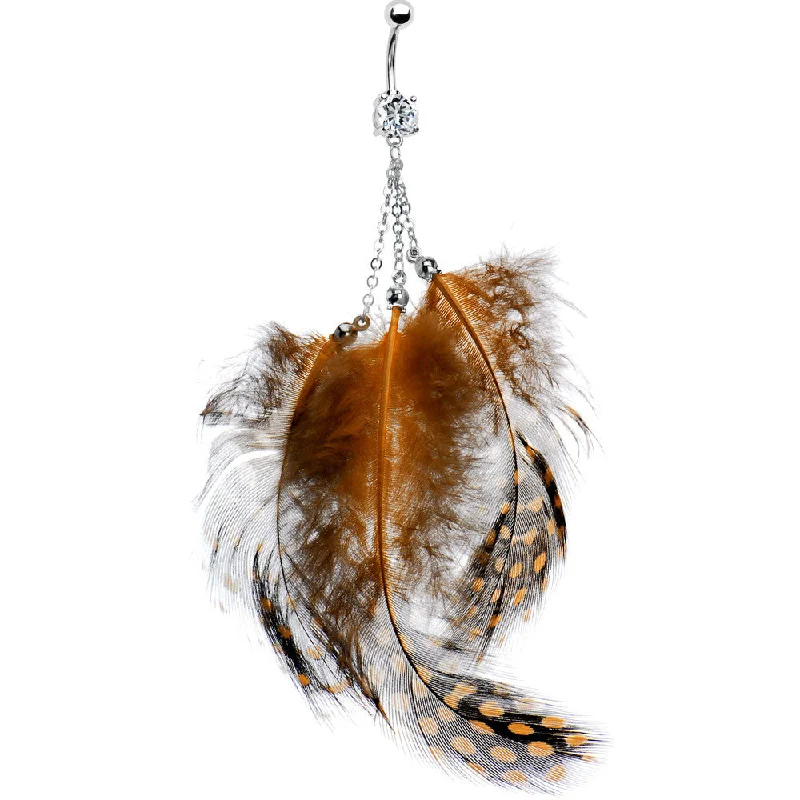 Comfortable Belly Rings with Polished Finish -Brown Feather Belly Ring