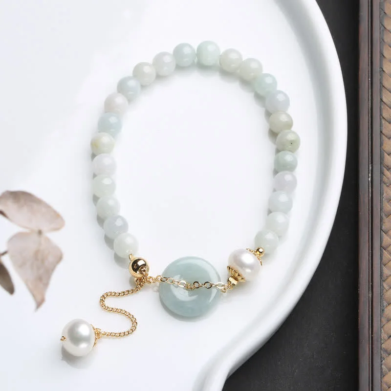 Personalised Silver Bangles for Women-Buddha Stones Natural Jade Pearl Peace Buckle Prosperity Luck Bracelet Personalised Silver Bangles for Women-Buddha Stones Natural Jade Pearl Peace Buckle Prosperity Luck Bracelet
