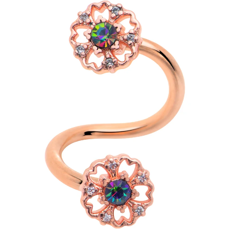 Beautiful Belly Rings for Stunning Style -Vitrail Gem Rose Gold Tone Flower Spiral Twister Belly Ring Beautiful Belly Rings for Stunning Style -Vitrail Gem Rose Gold Tone Flower Spiral Twister Belly Ring