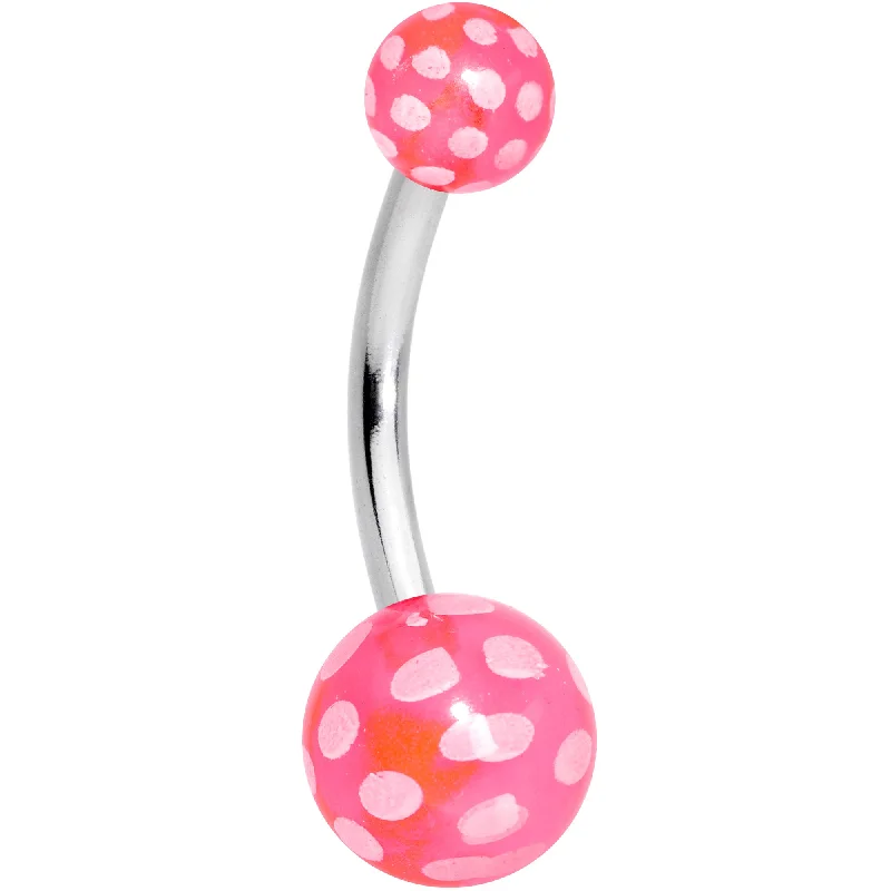Stunning Belly Rings for Fashionable Women -Pink White Polka Dot UV Reactive Acrylic Ball Belly Ring Stunning Belly Rings for Fashionable Women -Pink White Polka Dot UV Reactive Acrylic Ball Belly Ring
