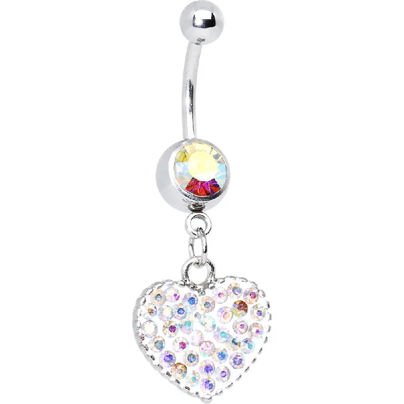 Trendy Belly Rings for Glamorous Fashion -Love Yourself Aurora Borealis CZ Heart Belly Ring Trendy Belly Rings for Glamorous Fashion -Love Yourself Aurora Borealis CZ Heart Belly Ring