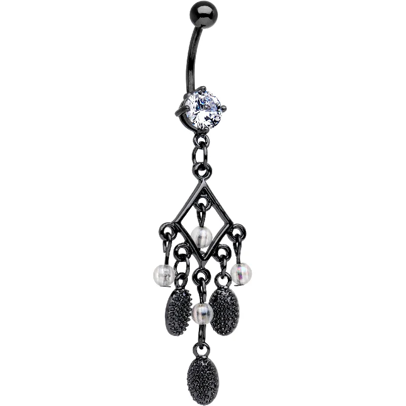 Trendy Belly Rings for Fashion Enthusiasts -Clear CZ Gem Black Anodized Hip Chandelier Dangle Belly Ring