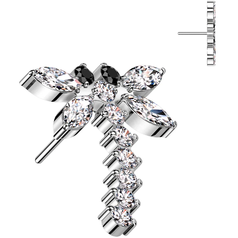 Women's Earrings – Elegant Designs for Every Personality--Clear CZ Gem ASTM F-136 Dragon Flat Back Earring Push In Top