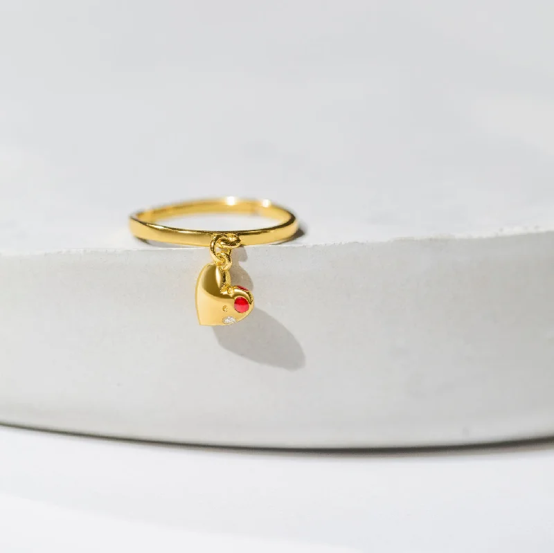Chic Women's Rings for Fashion-Forward Looks-Jeweled Heart Charm Ring - Gold