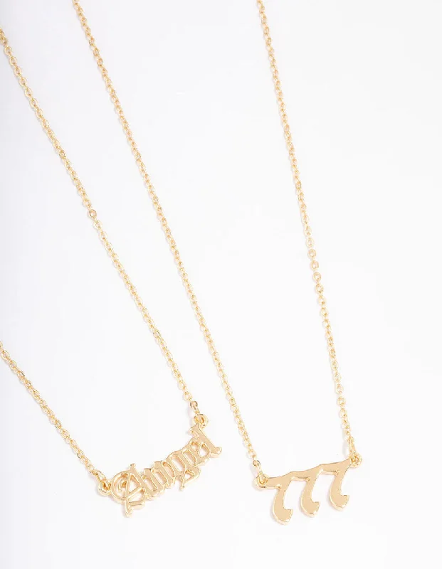 Shop Classic Women's  Necklaces & Pendants with a Modern Twist-Gold Plated Angel Number '777' Layered Necklace