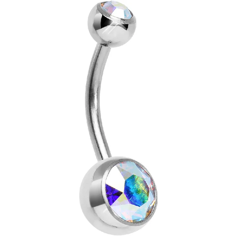 Trendy Belly Rings for Bold Style -Aurora Borealis Double Gem Titanium Belly Ring 1/2 Trendy Belly Rings for Bold Style -Aurora Borealis Double Gem Titanium Belly Ring 1/2