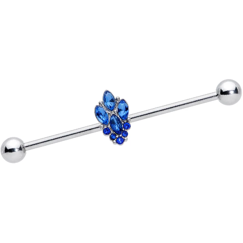Women's Earrings – Elegant Designs for Every Personality--14 Gauge Blue CZ Gem Fountain Industrial Barbell 38mm Women's Earrings – Elegant Designs for Every Personality--14 Gauge Blue CZ Gem Fountain Industrial Barbell 38mm