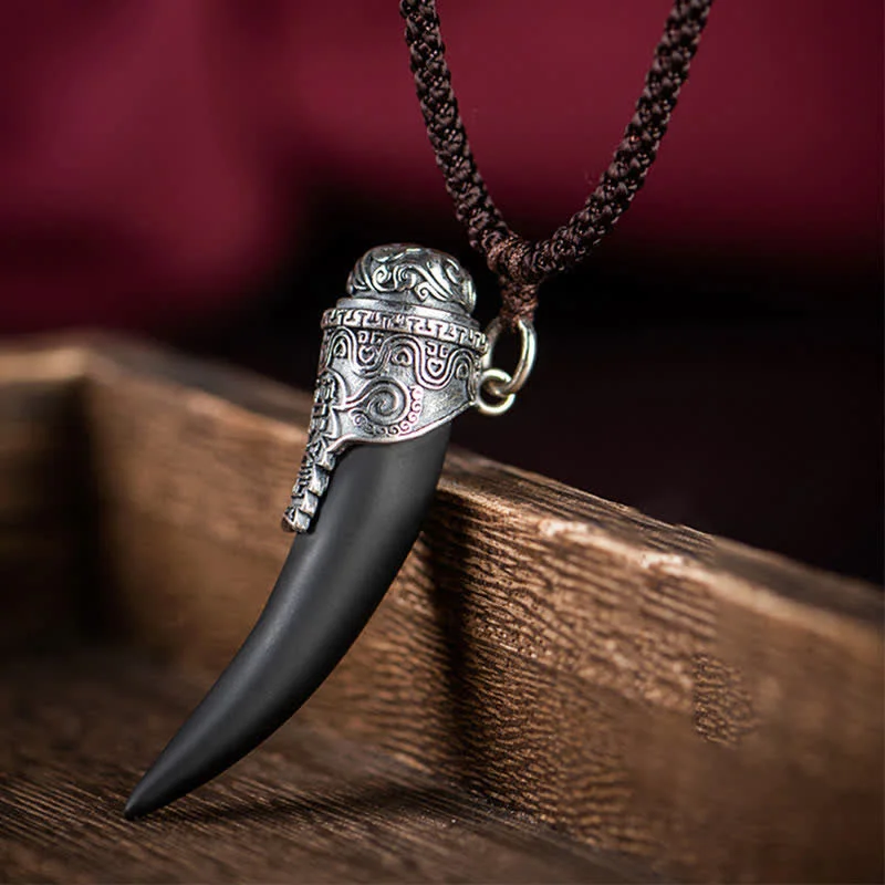 Shop Classic Women's Necklaces & Pendants with a Modern Twist-Buddha Stones 925 Sterling Silver Black Obsidian Wolf Tooth Pattern Strength Necklace Pendant Shop Classic Women's Necklaces & Pendants with a Modern Twist-Buddha Stones 925 Sterling Silver Black Obsidian Wolf Tooth Pattern Strength Necklace Pendant