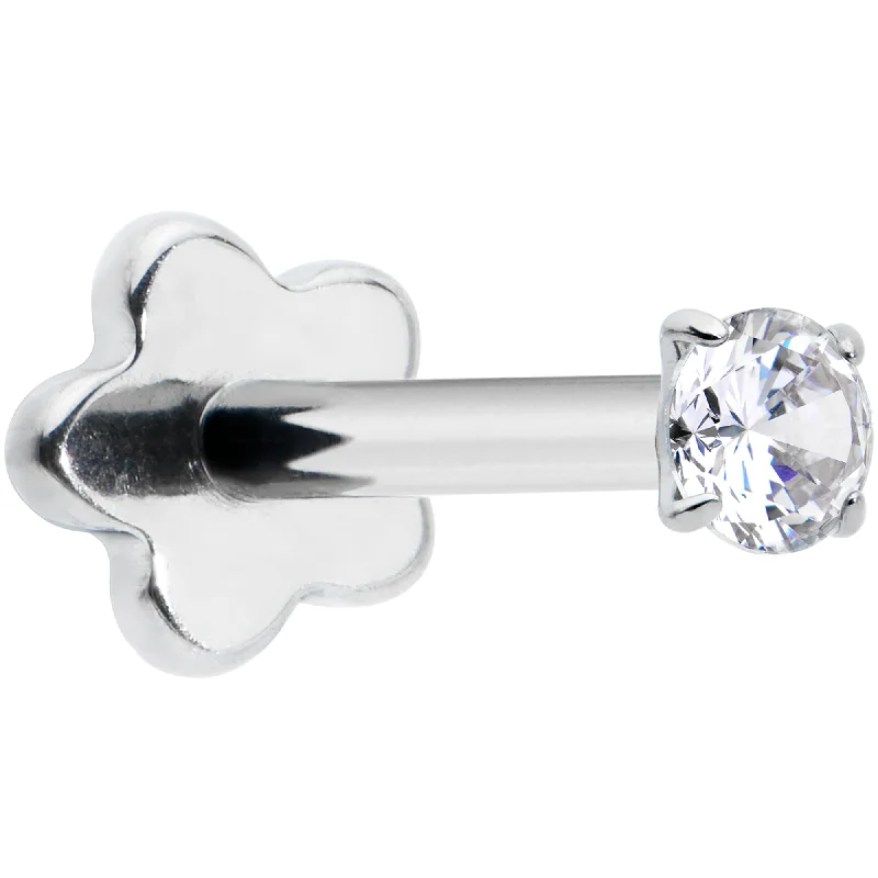 Women's Earrings – Elegant Designs for Every Personality--18 Gauge 5/16 Clear CZ G23 Titanium Threadless Flower Labret Tragus
