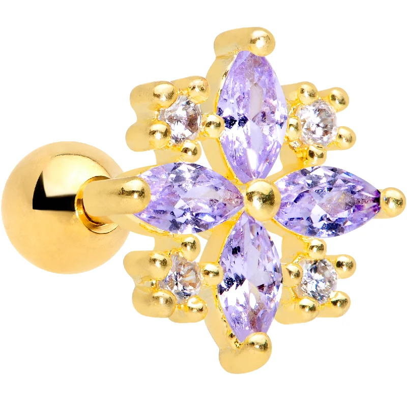 Women's Earrings – Elegant Designs for Every Personality--16 Gauge 1/4 Clear Purple CZ Gem Gold Tone Star Burst Cartilage Tragus Women's Earrings – Elegant Designs for Every Personality--16 Gauge 1/4 Clear Purple CZ Gem Gold Tone Star Burst Cartilage Tragus