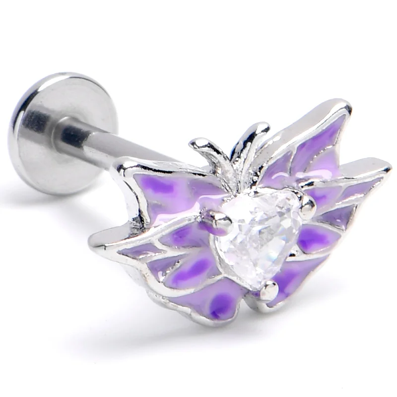 Custom Lip Rings for Exclusive Style16 Gauge 5/16 Clear CZ Gem Butterfly Purple Labret Monroe Tragus