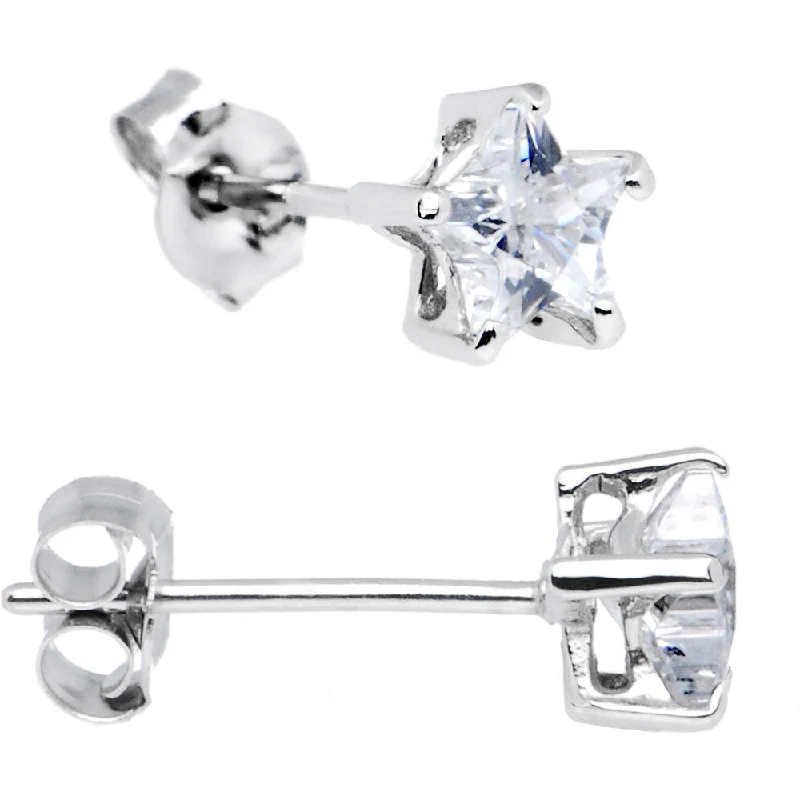 Women's Earrings – Elegant Designs for Every Personality--14kt White Gold .23ct Basket Set Star CZ Stud Earrings