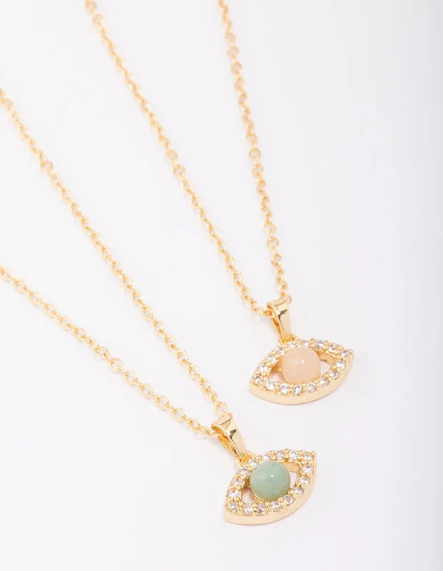 Shop Classic Women's  Necklaces & Pendants with a Modern Twist-Gold Plated Semi-Precious Evil Eye Necklace Set