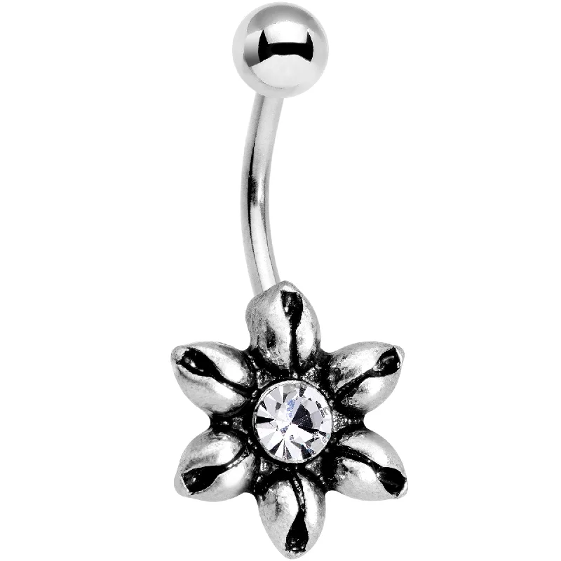 Trendy Belly Rings with Colorful Accents -Clear Gem Blooming Flower Belly Ring