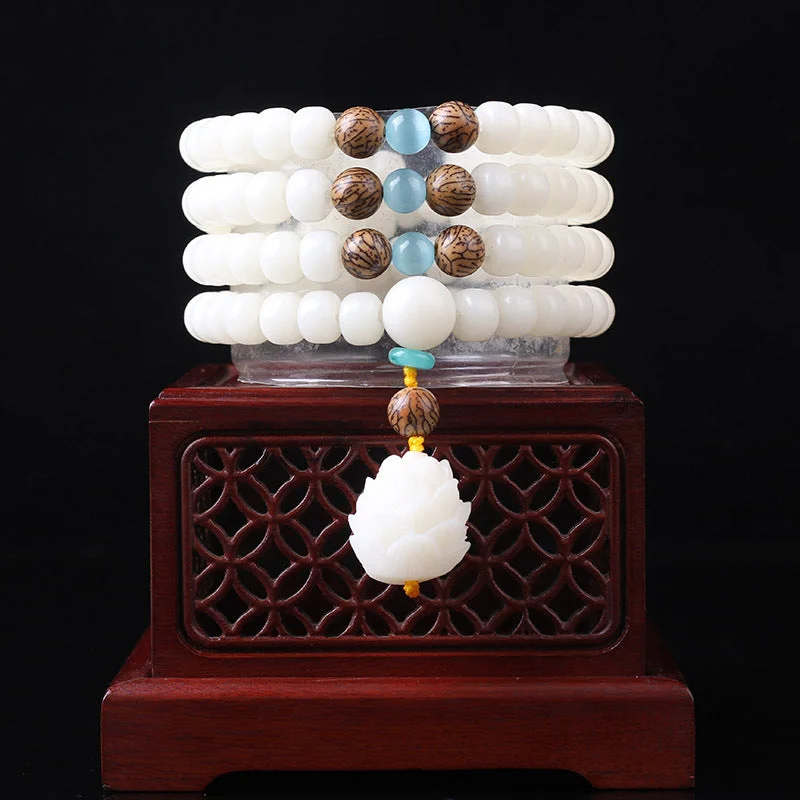 Elegant Wrap Bracelets for Men-Buddha Stones White Bodhi Seed Mala 108 Beads Luck Bracelet Elegant Wrap Bracelets for Men-Buddha Stones White Bodhi Seed Mala 108 Beads Luck Bracelet