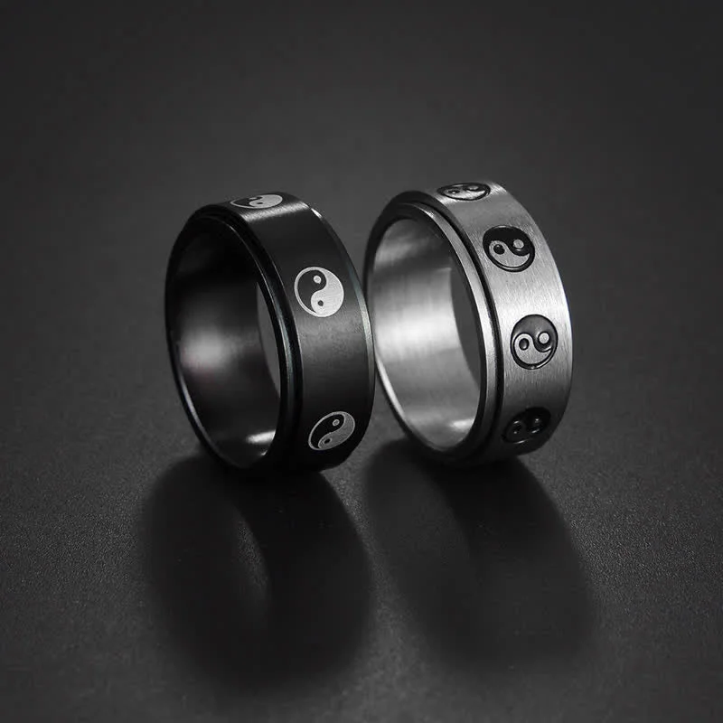 Chic Women's Rings for Fashion-Forward Looks-Buddha Stones Yin Yang Titanium Steel Balance Rotatable Ring Chic Women's Rings for Fashion-Forward Looks-Buddha Stones Yin Yang Titanium Steel Balance Rotatable Ring