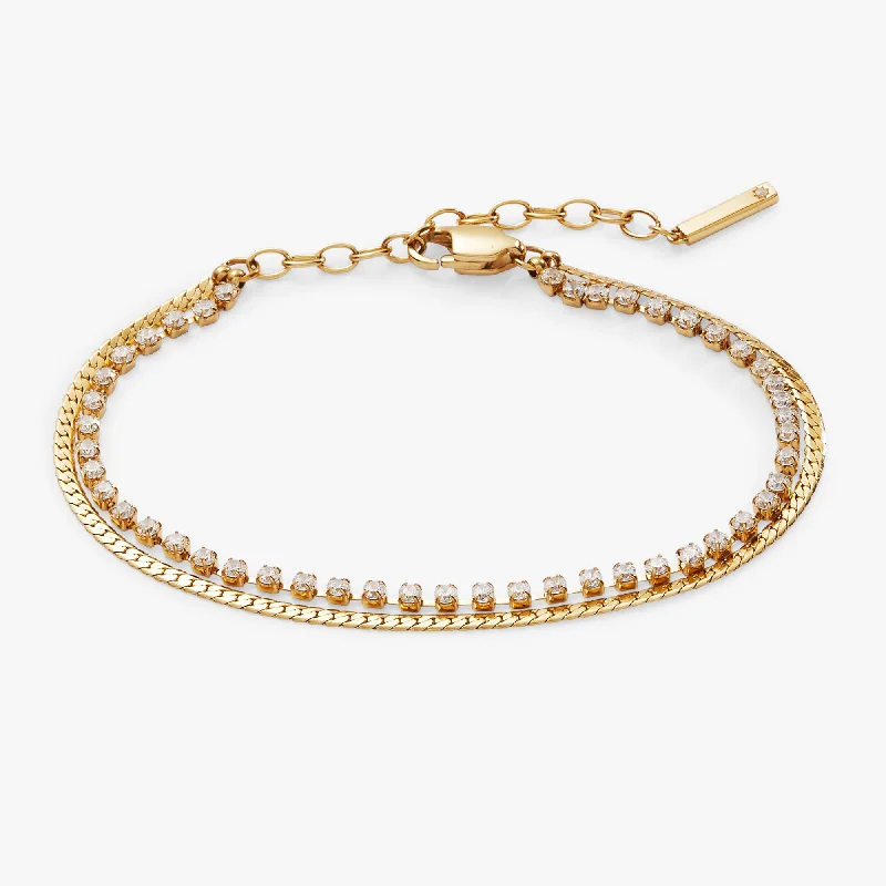Bangles for Women with Floral Patterns-Double Strand Crystal Tennis Chain Bracelet