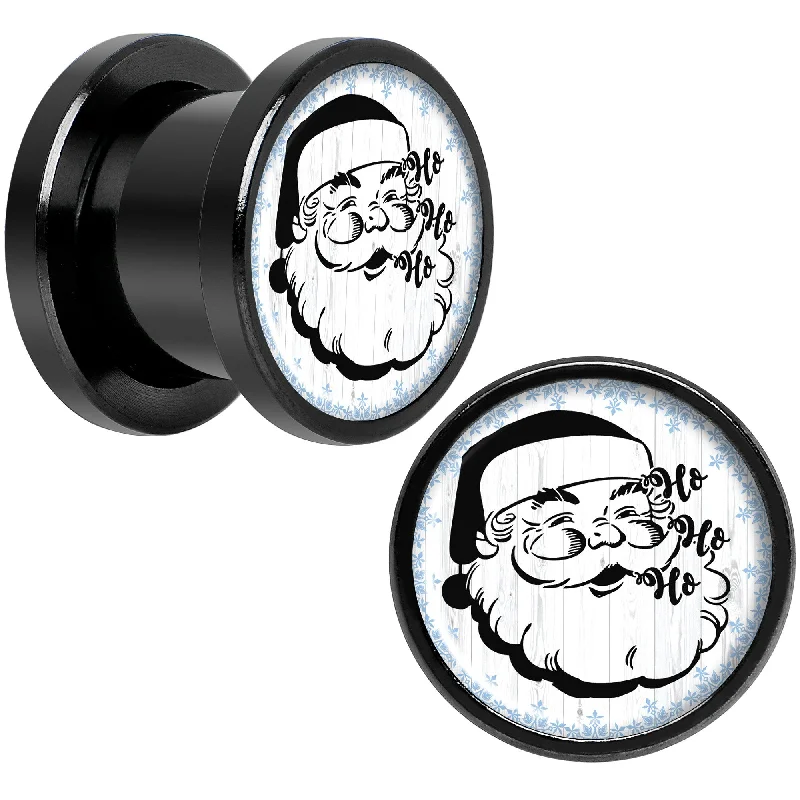 Women's Earrings – Elegant Designs for Every Personality--Christmas Retro Santa Ho Ho Ho Black Screw Fit Plug Set Sizes 5mm to 20mm