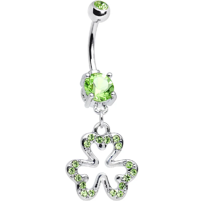 Belly Rings for Bold Looks -Peridot Cubic Zirconia Brilliant Three Leaf Clover Dangle Belly Ring Belly Rings for Bold Looks -Peridot Cubic Zirconia Brilliant Three Leaf Clover Dangle Belly Ring