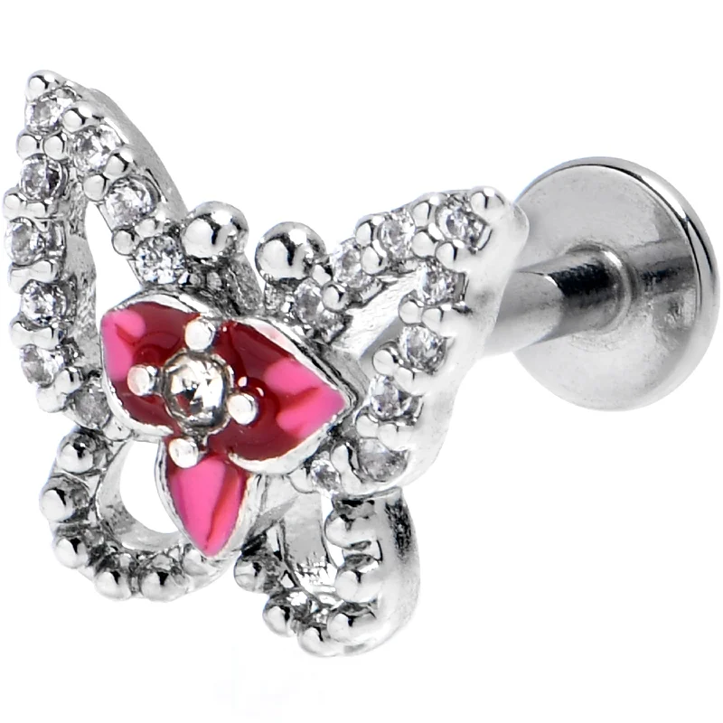 Lip Rings for Unique Fashion Choices16 Gauge 5/16 Clear Gem Fabulous Butterfly Pink Labret Monroe Tragus