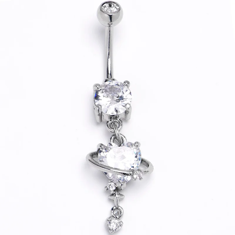 Classic Belly Rings for Elegant Style -Clear Gem Round Celestial Starry Heart Dangle Belly Ring Classic Belly Rings for Elegant Style -Clear Gem Round Celestial Starry Heart Dangle Belly Ring
