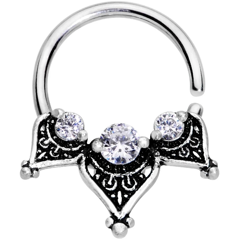Silver Lip Rings for Bold Fashion16 Gauge 3/8 Clear CZ Gem Triangle Triad Seamless Circular Ring Silver Lip Rings for Bold Fashion16 Gauge 3/8 Clear CZ Gem Triangle Triad Seamless Circular Ring