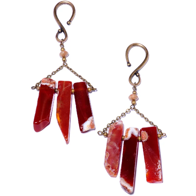 Women's Earrings – Elegant Designs for Every Personality--Handcrafted Brass Plated Autumn Red Carnelian Stone Ear Weights