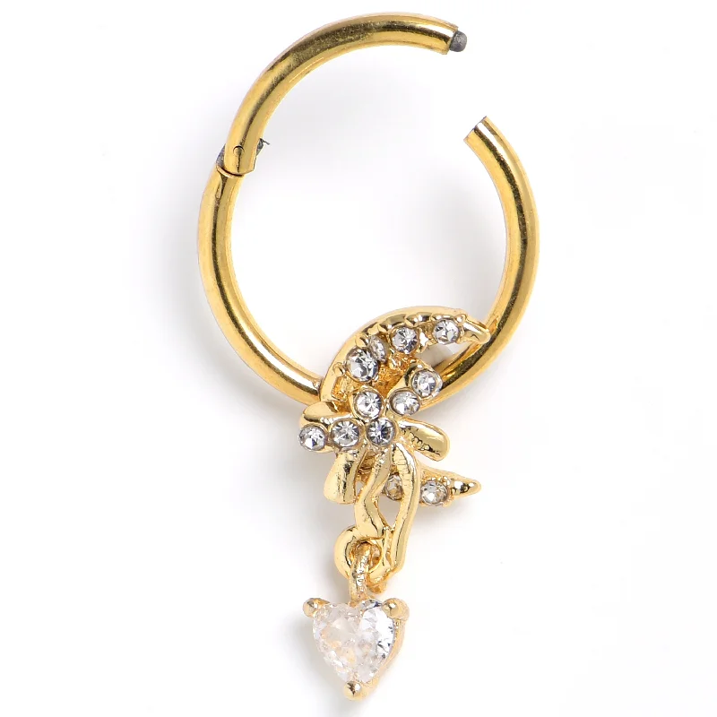 Women's Earrings – Elegant Designs for Every Personality--16 Gauge 3/8 Clear CZ Gem Gold Tone Moon Bow Heart Hinged Segment Ring Women's Earrings – Elegant Designs for Every Personality--16 Gauge 3/8 Clear CZ Gem Gold Tone Moon Bow Heart Hinged Segment Ring