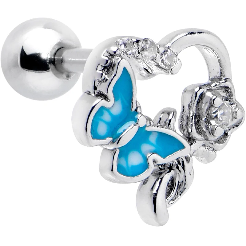 Women's Earrings – Elegant Designs for Every Personality--16 Gauge 1/4 Clear CZ Gem Butterfly Rose Blue Cartilage Tragus Stud