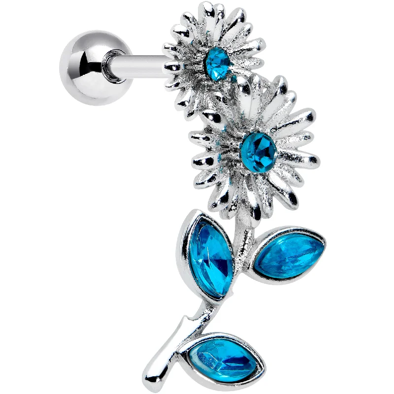 Women's Earrings – Elegant Designs for Every Personality--16 Gauge 1/4 Blue Gem Sunflower Blossoms Cartilage Tragus Earring