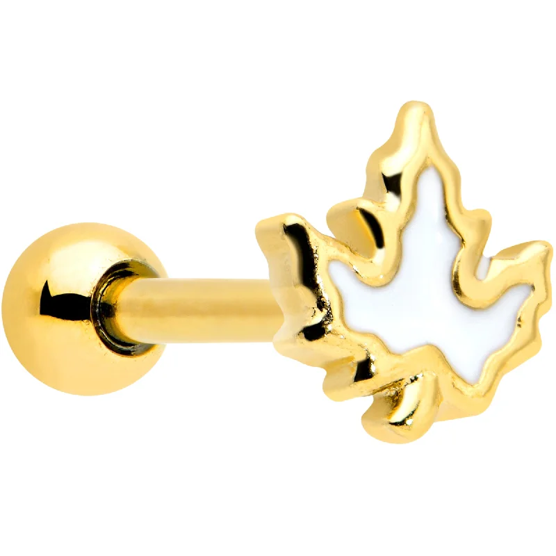 Women's Earrings – Elegant Designs for Every Personality--16 Gauge 1/4 Gold Tone Fall White Maple Leaf Cartilage Tragus Earring Women's Earrings – Elegant Designs for Every Personality--16 Gauge 1/4 Gold Tone Fall White Maple Leaf Cartilage Tragus Earring
