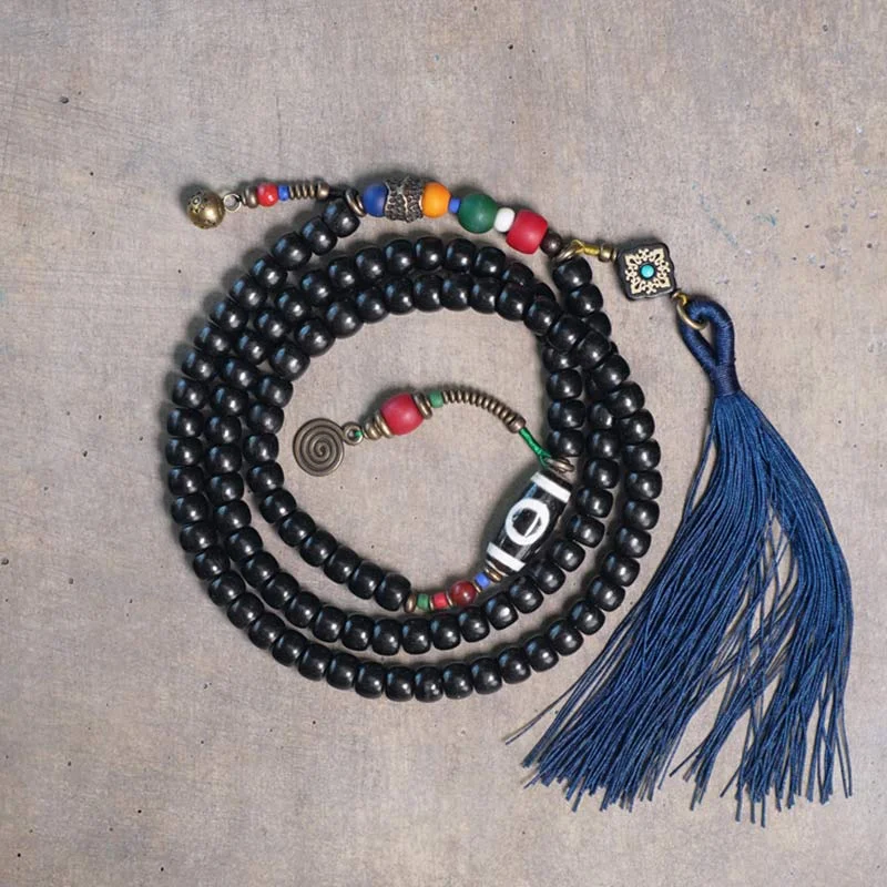 Trendy Men's Bracelets with Multi-Colored Bands-Buddha Stones 108 Beads Mala Ebony Wood Dzi Bead Copper Balance Tassel Bracelet Trendy Men's Bracelets with Multi-Colored Bands-Buddha Stones 108 Beads Mala Ebony Wood Dzi Bead Copper Balance Tassel Bracelet