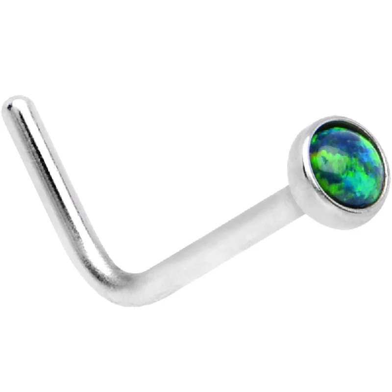 Simple Nose Rings with Subtle Glam -20 Gauge 2mm Green Synthetic Opal L-Shaped Nose Ring Simple Nose Rings with Subtle Glam -20 Gauge 2mm Green Synthetic Opal L-Shaped Nose Ring
