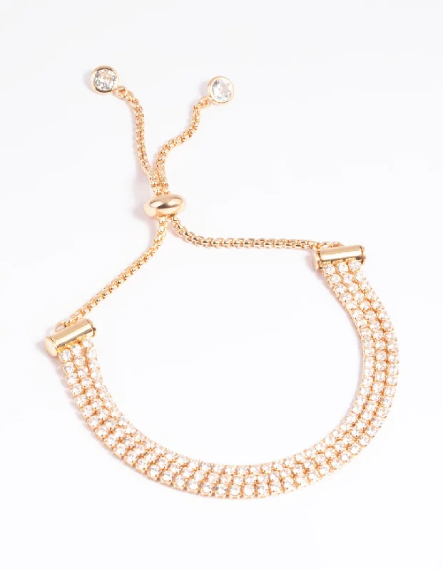 Dazzling Gemstone Bangles for Women-Gold Cubic Zirconia Toggle Tennis Bracelet
