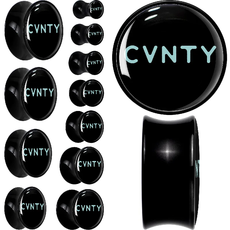 Women's Earrings – Elegant Designs for Every Personality--0 Gauge Phrase Logo CVNTY Black Acrylic Saddle Plug Set