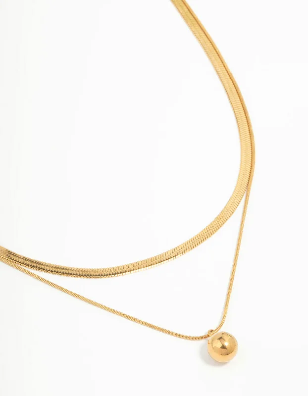Shop Classic Women's Necklaces & Pendants with a Modern Twist-Waterproof Gold Plated Stainless Steel Layered Ball & Snake Chain Necklace Shop Classic Women's Necklaces & Pendants with a Modern Twist-Waterproof Gold Plated Stainless Steel Layered Ball & Snake Chain Necklace