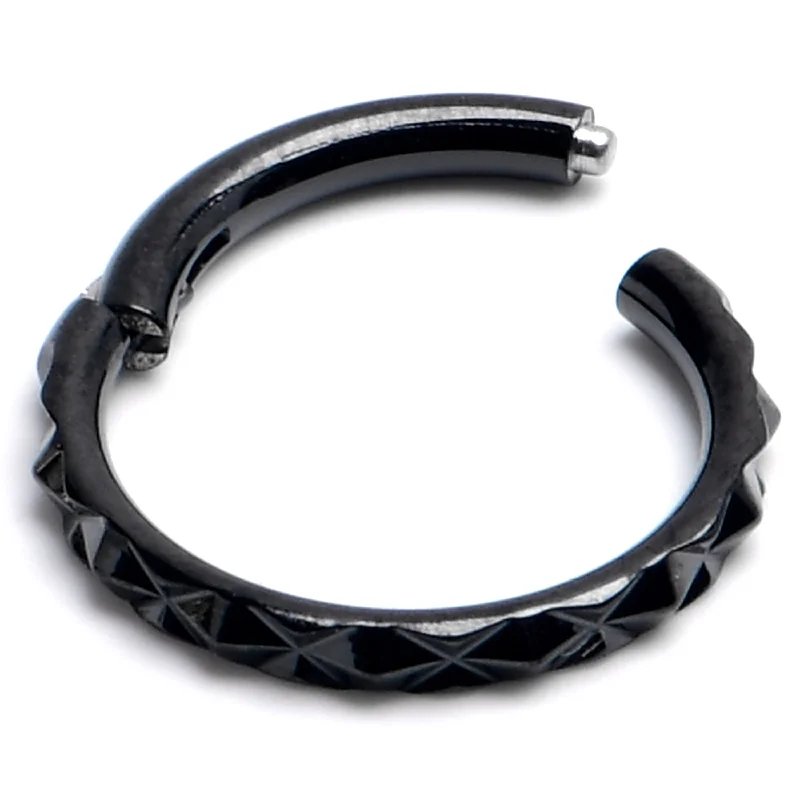 Women's Earrings – Elegant Designs for Every Personality--16 Gauge 5/16 Black Punk Texture Precision Hinge Segment Ring