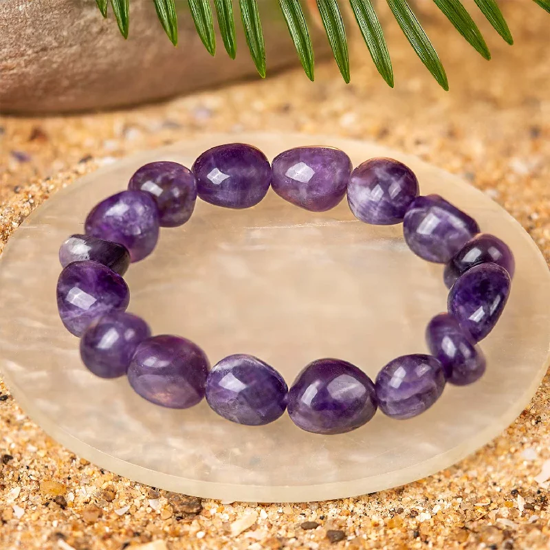 Fashionable Metal Bracelets for Men-Amethyst Tumble Natural Stone Elastic Bracelet