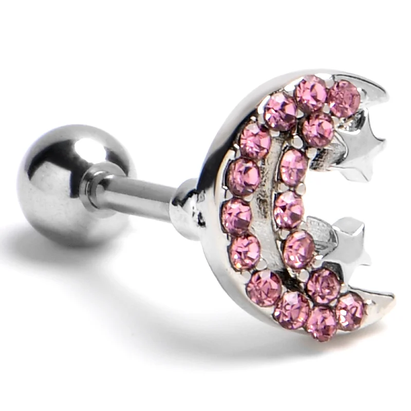 Women's Earrings – Elegant Designs for Every Personality--16 Gauge 1/4 Pink Gem Starry Crescent Moon Cartilage Tragus Earring Women's Earrings – Elegant Designs for Every Personality--16 Gauge 1/4 Pink Gem Starry Crescent Moon Cartilage Tragus Earring