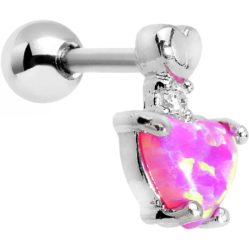 Women's Earrings – Elegant Designs for Every Personality--Pink Synthetic Opal Suspended Heart Tragus Cartilage Earring