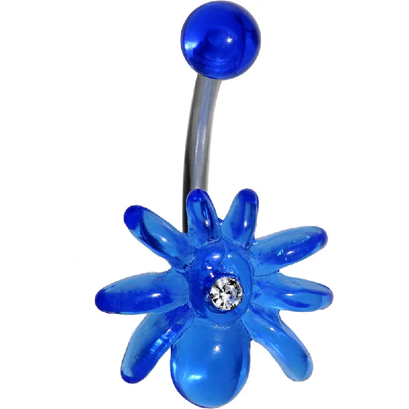 Comfortable Belly Rings for Long-Wear Fashion -Clear Gem Blue Upward Spider J-Bar Belly Ring Comfortable Belly Rings for Long-Wear Fashion -Clear Gem Blue Upward Spider J-Bar Belly Ring